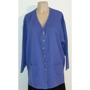 Express Tricot Vintage Oversized Blue Long Sleeve Cardigan Sweater Size L